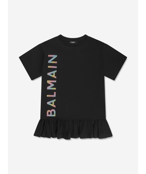 Balmain Girls Logo Jersey Dress in Black Jusqu'à 80% De Réduction