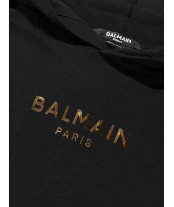 Balmain Girls Hooded Jersey Dress in Black en linge