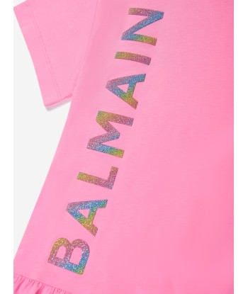 Balmain Girls Logo Jersey Dress in Pink acheter en ligne