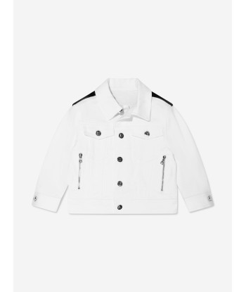 Balmain Kids Logo Denim Jacket in White en linge