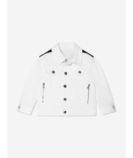 Balmain Kids Logo Denim Jacket in White en linge