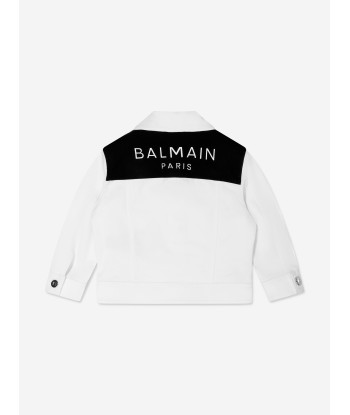 Balmain Kids Logo Denim Jacket in White en linge