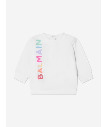 Balmain Baby Logo Sweatshirt in White livraison et retour toujours gratuits