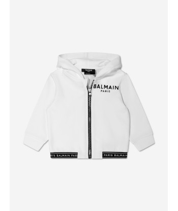 Balmain Baby Logo Zip Up Hoodie in White l'achat 