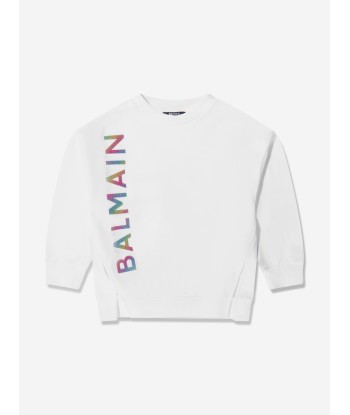 Balmain Girls Logo Sweatshirt in White pas cher 