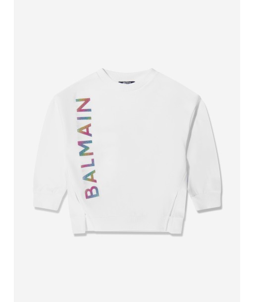 Balmain Girls Logo Sweatshirt in White pas cher 