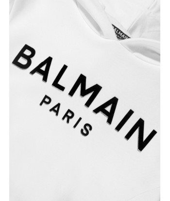 Balmain Girls Cropped Logo Hoodie in White l'évolution des habitudes 