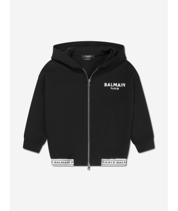 Balmain Kids Logo Zip Up Hoodie in Black Comment ça marche