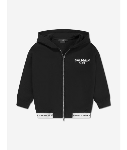 Balmain Kids Logo Zip Up Hoodie in Black Comment ça marche