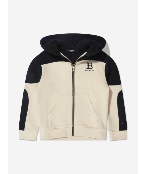 Balmain Kids Logo Zip Up Hoodie in Beige de l' environnement