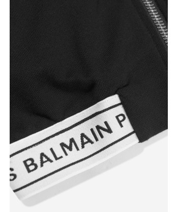 Balmain Kids Logo Zip Up Hoodie in Black Comment ça marche