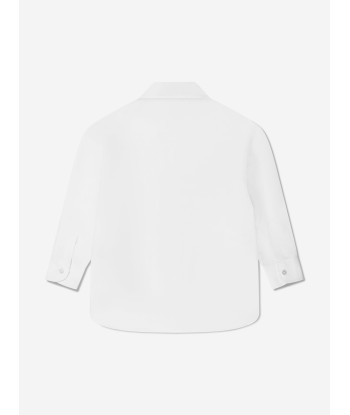 Balmain Boys Long Sleeve Logo Shirt in White en linge