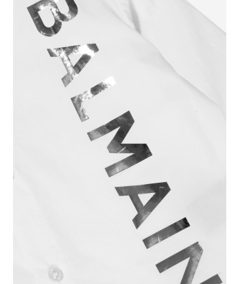 Balmain Boys Long Sleeve Logo Shirt in White en linge