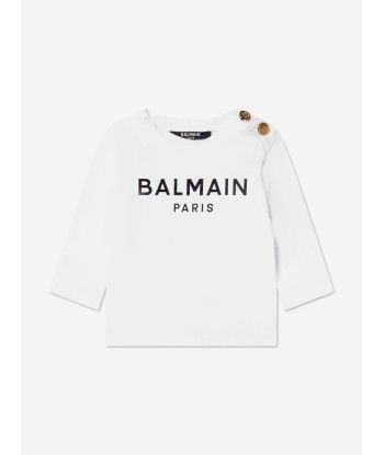 Balmain Baby Girls Long Sleeve Logo T-Shirt in White en linge