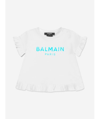 Balmain Baby Girls Logo Ruffle T-Shirt in White acheter en ligne