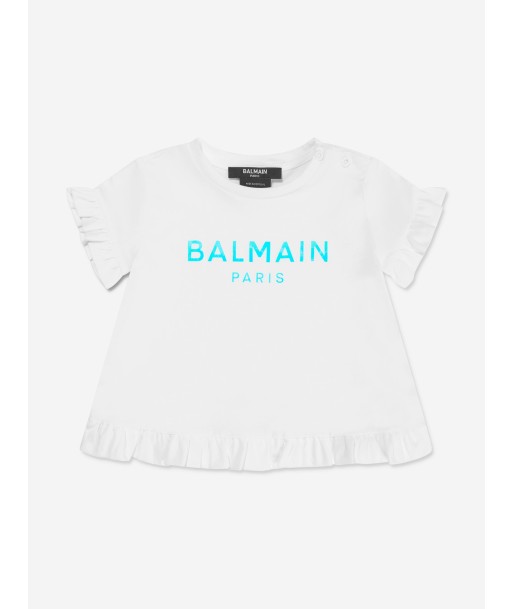 Balmain Baby Girls Logo Ruffle T-Shirt in White acheter en ligne