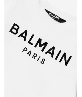 Balmain Baby Girls Long Sleeve Logo T-Shirt in White en linge