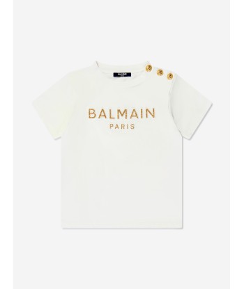 Balmain Girls Logo T-Shirt in Ivory livraison et retour toujours gratuits