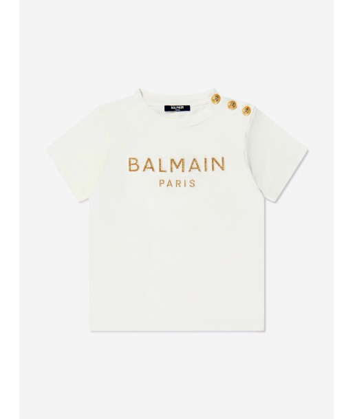 Balmain Girls Logo T-Shirt in Ivory livraison et retour toujours gratuits