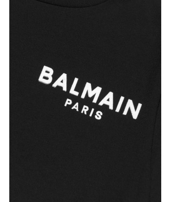 Balmain Girls Cropped Logo T-Shirt in Black À commander