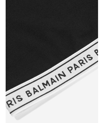 Balmain Girls Cropped Logo T-Shirt in Black À commander