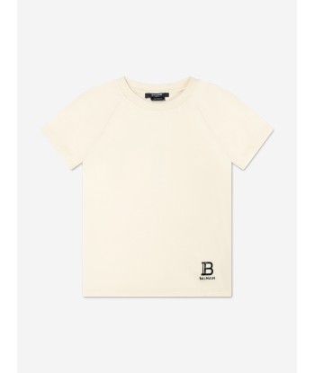 Balmain Boys Logo T-Shirt in Beige pas cher chine