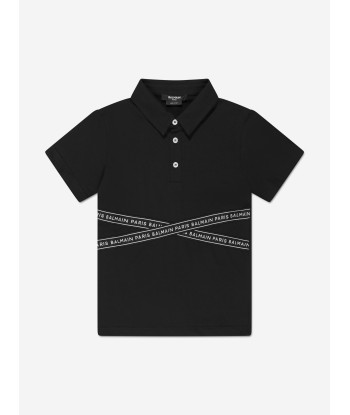 Balmain Boys Logo Tape Polo Shirt in Black vente chaude votre 