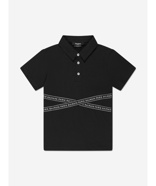 Balmain Boys Logo Tape Polo Shirt in Black vente chaude votre 