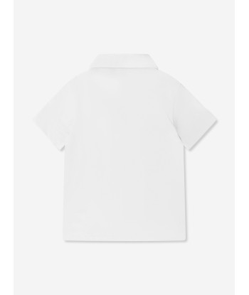 Balmain Boys Logo Tape Polo Shirt in White en ligne