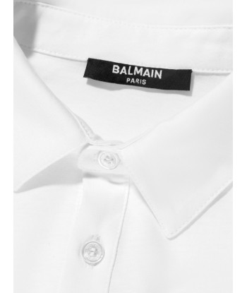 Balmain Boys Logo Tape Polo Shirt in White en ligne