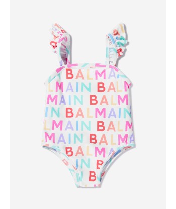 Balmain Baby Girls Logo Swimsuit in White Les magasins à Paris