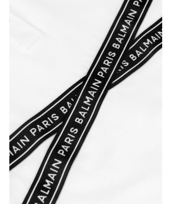 Balmain Boys Logo Tape Polo Shirt in White en ligne