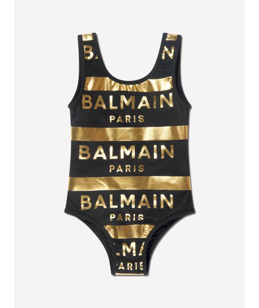 Balmain Girls Striped Logo Swimsuit in Black vente chaude votre 