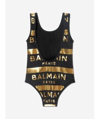 Balmain Girls Striped Logo Swimsuit in Black vente chaude votre 