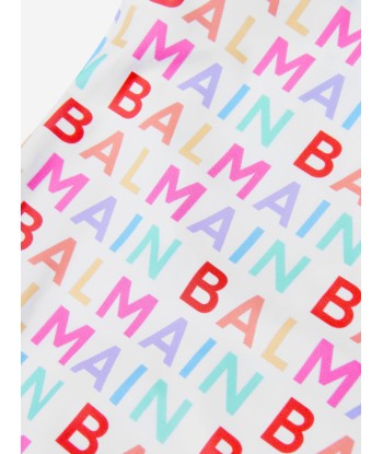 Balmain Girls Logo Print Swimsuit in White ouvre sa boutique