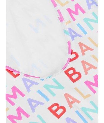 Balmain Girls Logo Print Swimsuit in White ouvre sa boutique