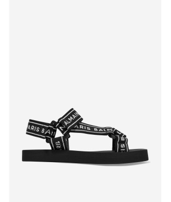 Balmain Kids Logo Strap Sandals in Black Les magasins à Paris et en Île-de-France