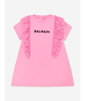 Balmain Baby Girls Ruffle Jersey Dress in Pink la livraison gratuite