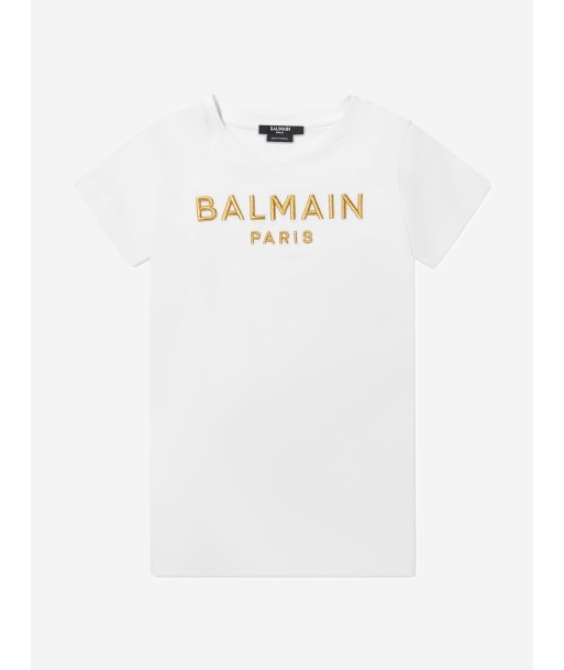 Balmain Girls Logo Jersey Dress in White Voir les baskets