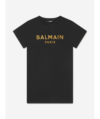 Balmain Girls Logo Jersey Dress in Black Livraison rapide