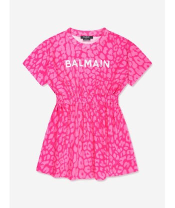 Balmain Girls Leopard Print Jersey Dress in Pink livraison et retour toujours gratuits