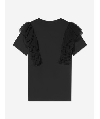 Balmain Girls Tulle Trim Jersey Dress in Black Pour