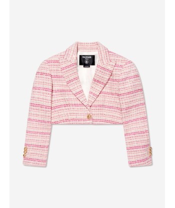 Balmain Girls Tweed Cropped Blazer in Pink d'Europe débarque