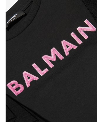 Balmain Girls Tulle Trim Jersey Dress in Black Pour