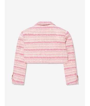 Balmain Girls Tweed Cropped Blazer in Pink d'Europe débarque