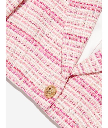 Balmain Girls Tweed Cropped Blazer in Pink d'Europe débarque