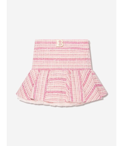 Balmain Girls Tweed Logo Skirt in Pink ouvre sa boutique