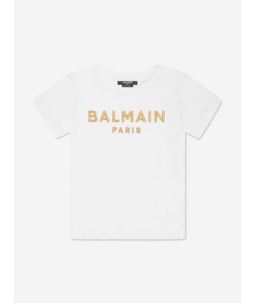 Balmain Girls Logo T-Shirt in White chez Cornerstreet bien 