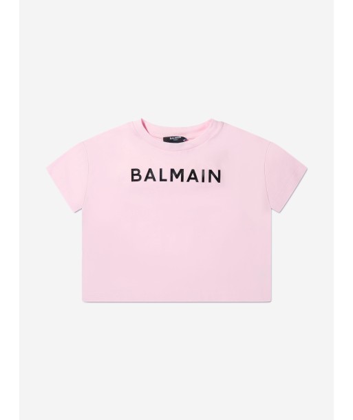 Balmain Girls Logo Print T-Shirt in Pink Vous souhaitez 