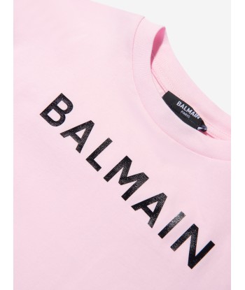 Balmain Girls Logo Print T-Shirt in Pink Vous souhaitez 